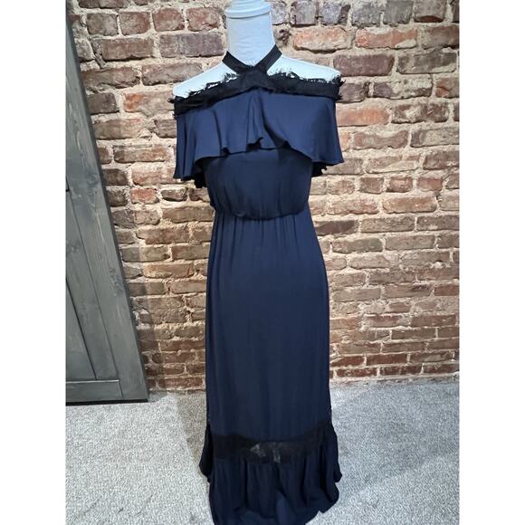 Alice + Olivia Women's Navy Blue Black Lace Sz 8 Maxi Cottagecore prairie NTW - Picture 2 of 10